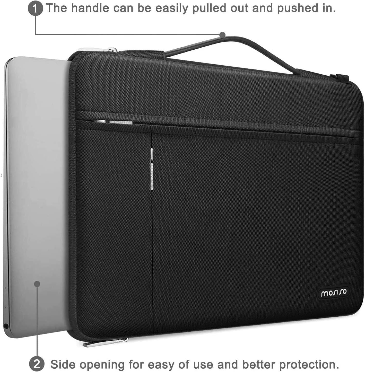 MOSISO 360 Protective Laptop Shoulder Bag Compatible with Macbook Air/Pro,13-13.3 Inch Notebook, Compatible with Macbook Pro 14 M4 M3 M2 M1,Side Open Sleeve with Horizontal&Vertical Pockets, Black