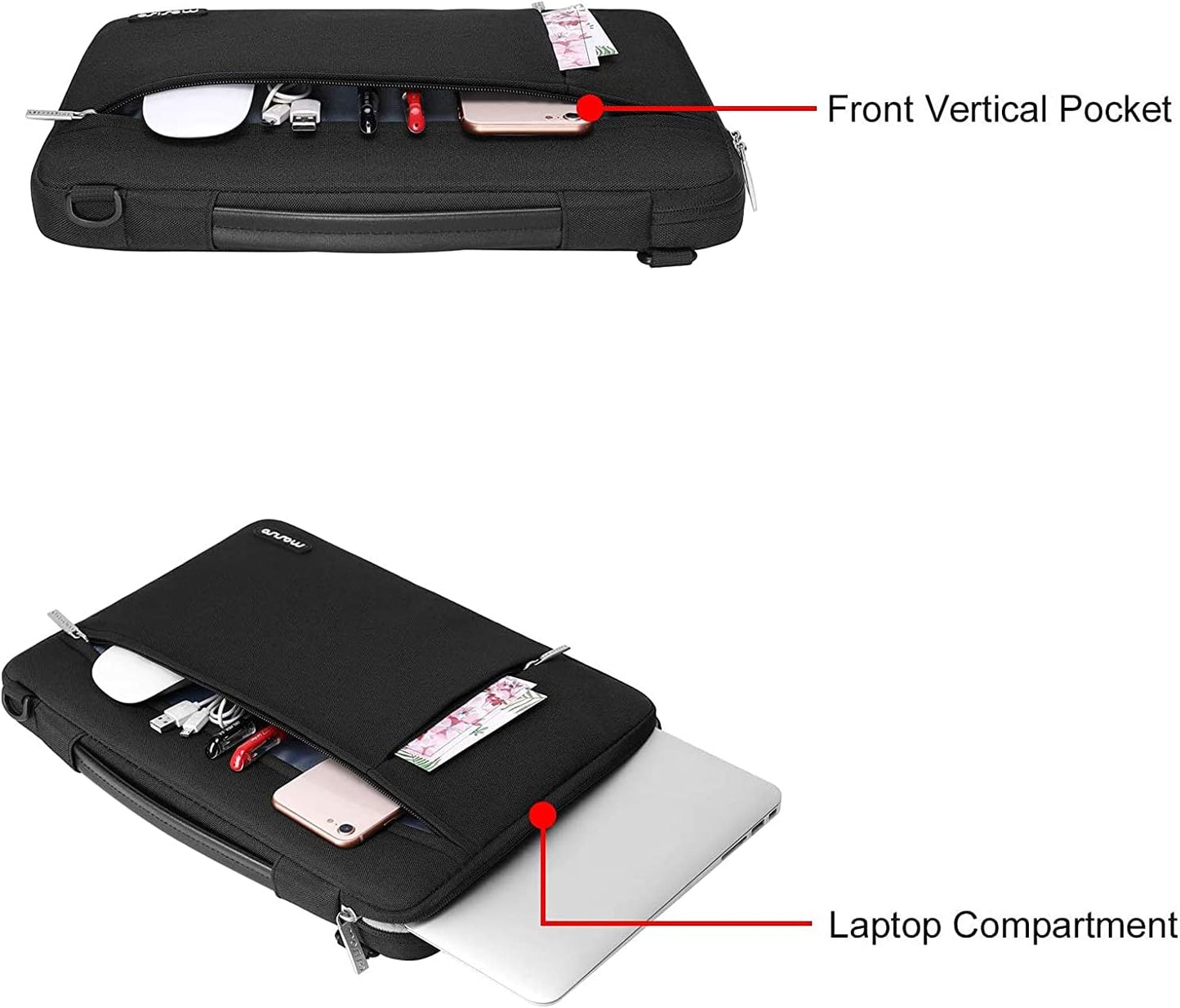 MOSISO 360 Protective Laptop Shoulder Bag Compatible with Macbook Air/Pro,13-13.3 Inch Notebook, Compatible with Macbook Pro 14 M4 M3 M2 M1,Side Open Sleeve with Horizontal&Vertical Pockets, Black
