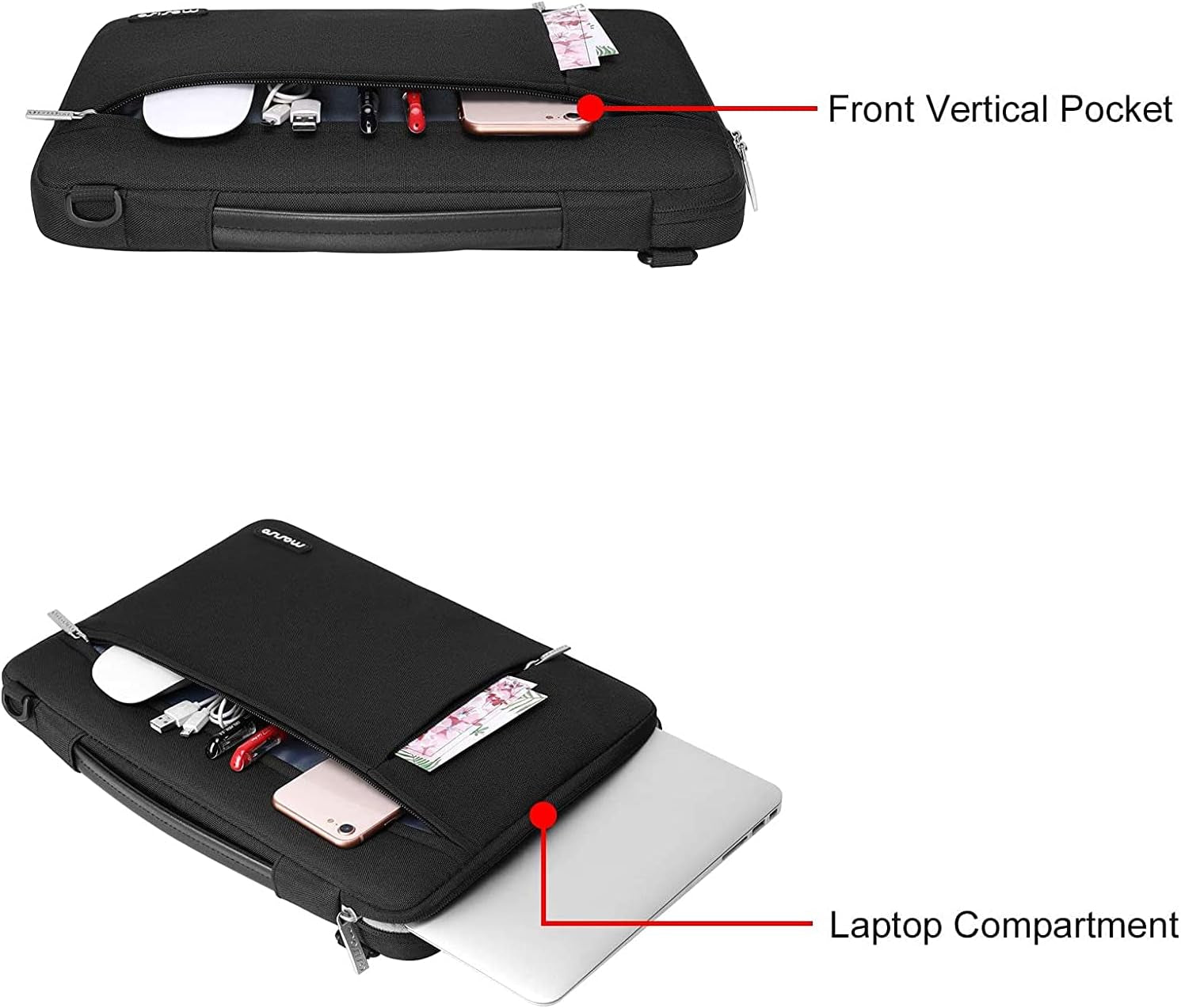 MOSISO 360 Protective Laptop Shoulder Bag Compatible with Macbook Air/Pro,13-13.3 Inch Notebook, Compatible with Macbook Pro 14 M4 M3 M2 M1,Side Open Sleeve with Horizontal&Vertical Pockets, Black