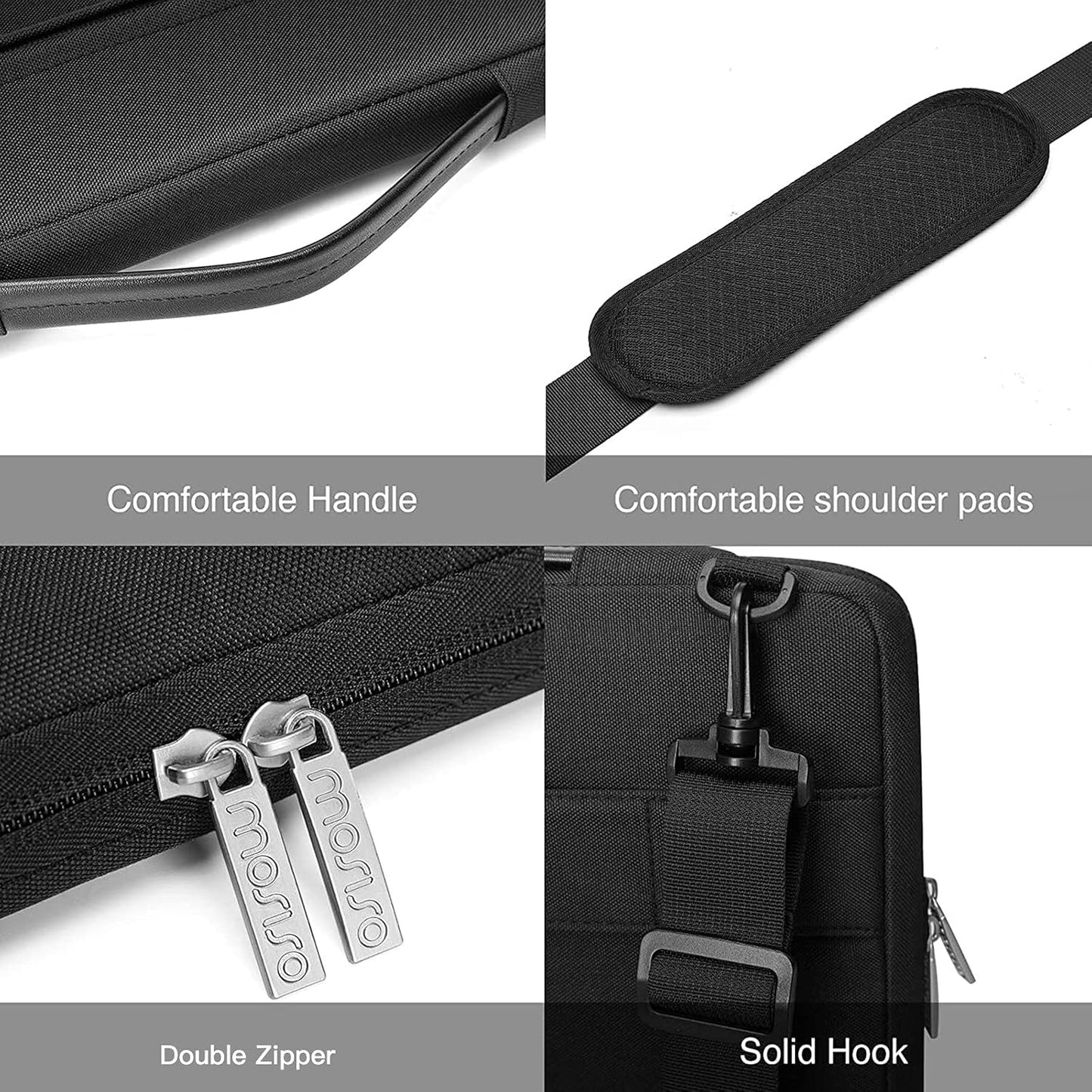 MOSISO 360 Protective Laptop Shoulder Bag Compatible with Macbook Air/Pro,13-13.3 Inch Notebook, Compatible with Macbook Pro 14 M4 M3 M2 M1,Side Open Sleeve with Horizontal&Vertical Pockets, Black