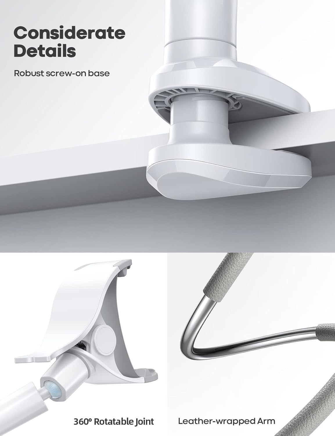 Phone Holder Bed Gooseneck Mount, Cell Phone Clamp Clip for Desk, Flexible Long Arm Headboard Bedside Lazy Bracket, Overhead Table Stand Grey