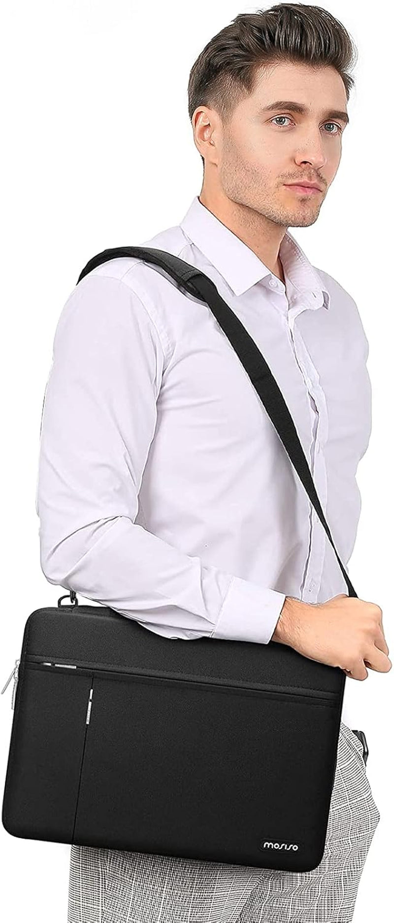 MOSISO 360 Protective Laptop Shoulder Bag Compatible with Macbook Air/Pro,13-13.3 Inch Notebook, Compatible with Macbook Pro 14 M4 M3 M2 M1,Side Open Sleeve with Horizontal&Vertical Pockets, Black
