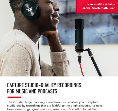 Focusrite Scarlett Solo Studio 3Rd Gen USB Audio Interface Bundle for the Guitarist, Vocalist or Producer with Condenser Microphone and Headphones for Recording, Songwriting, Streaming and Podcasting