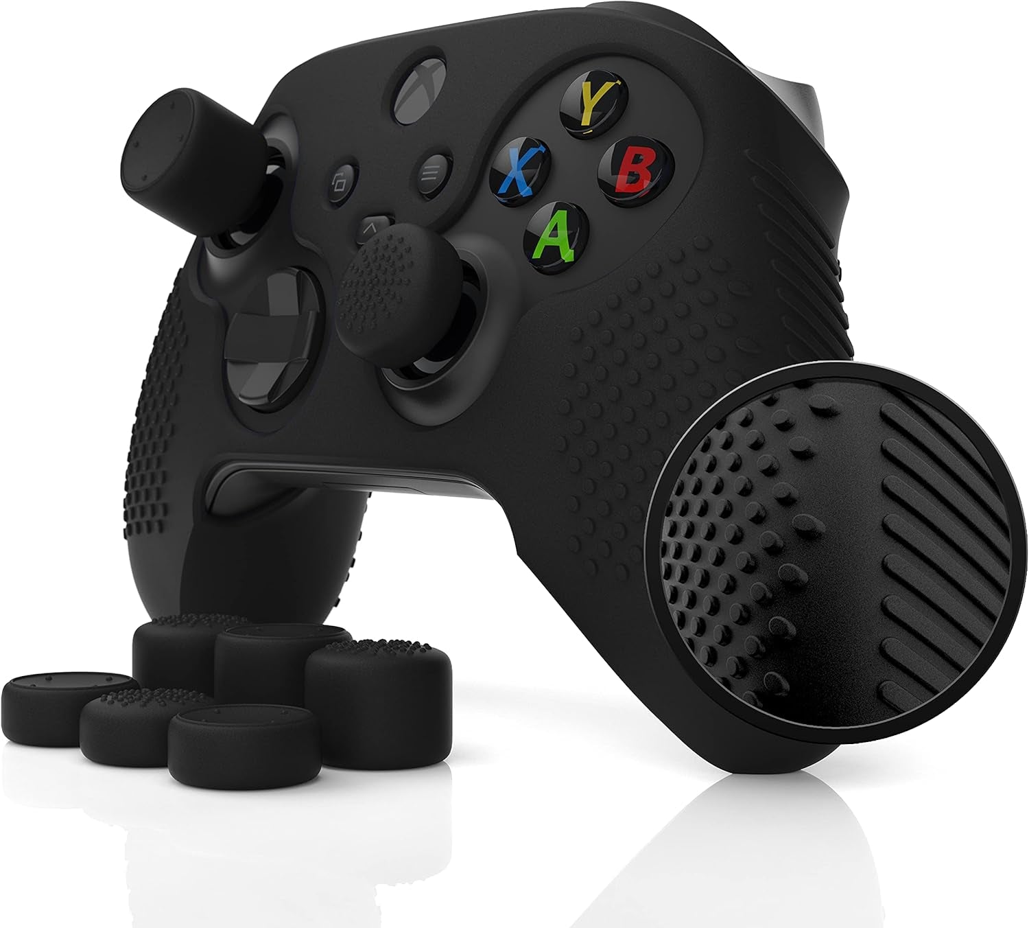Foamy Lizard Seriespro Controller Skin for Xbox Series X & S Protector Ergonomic Soft Studded Anti-Slip Silicone Rubber Gel Grip Case, 1 Cover + 8 Raised Thumb Grip Caps (NOT for Elite 1/2) (Black)