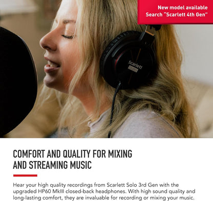 Focusrite Scarlett Solo Studio 3Rd Gen USB Audio Interface Bundle for the Guitarist, Vocalist or Producer with Condenser Microphone and Headphones for Recording, Songwriting, Streaming and Podcasting