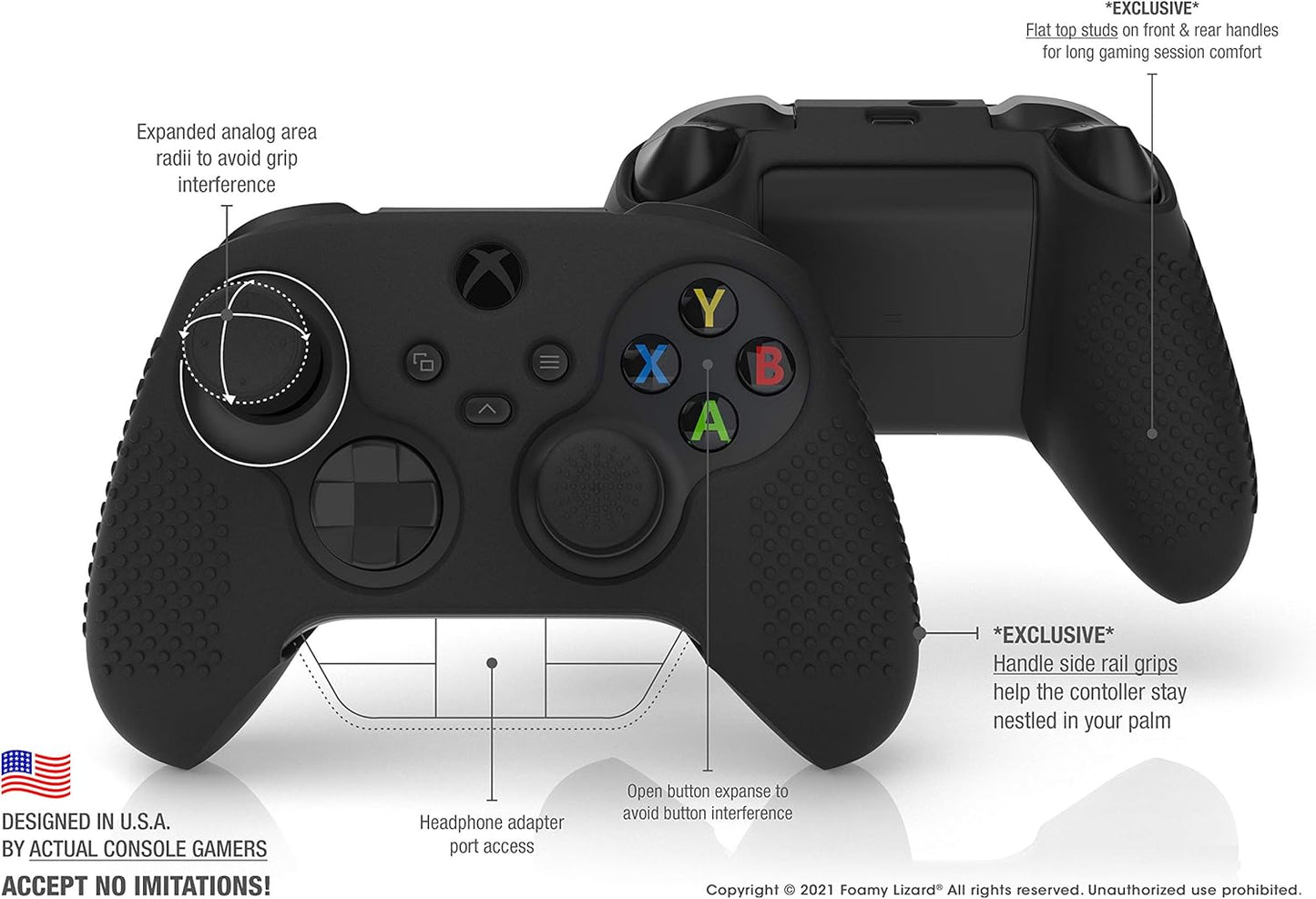 Foamy Lizard Seriespro Controller Skin for Xbox Series X & S Protector Ergonomic Soft Studded Anti-Slip Silicone Rubber Gel Grip Case, 1 Cover + 8 Raised Thumb Grip Caps (NOT for Elite 1/2) (Black)