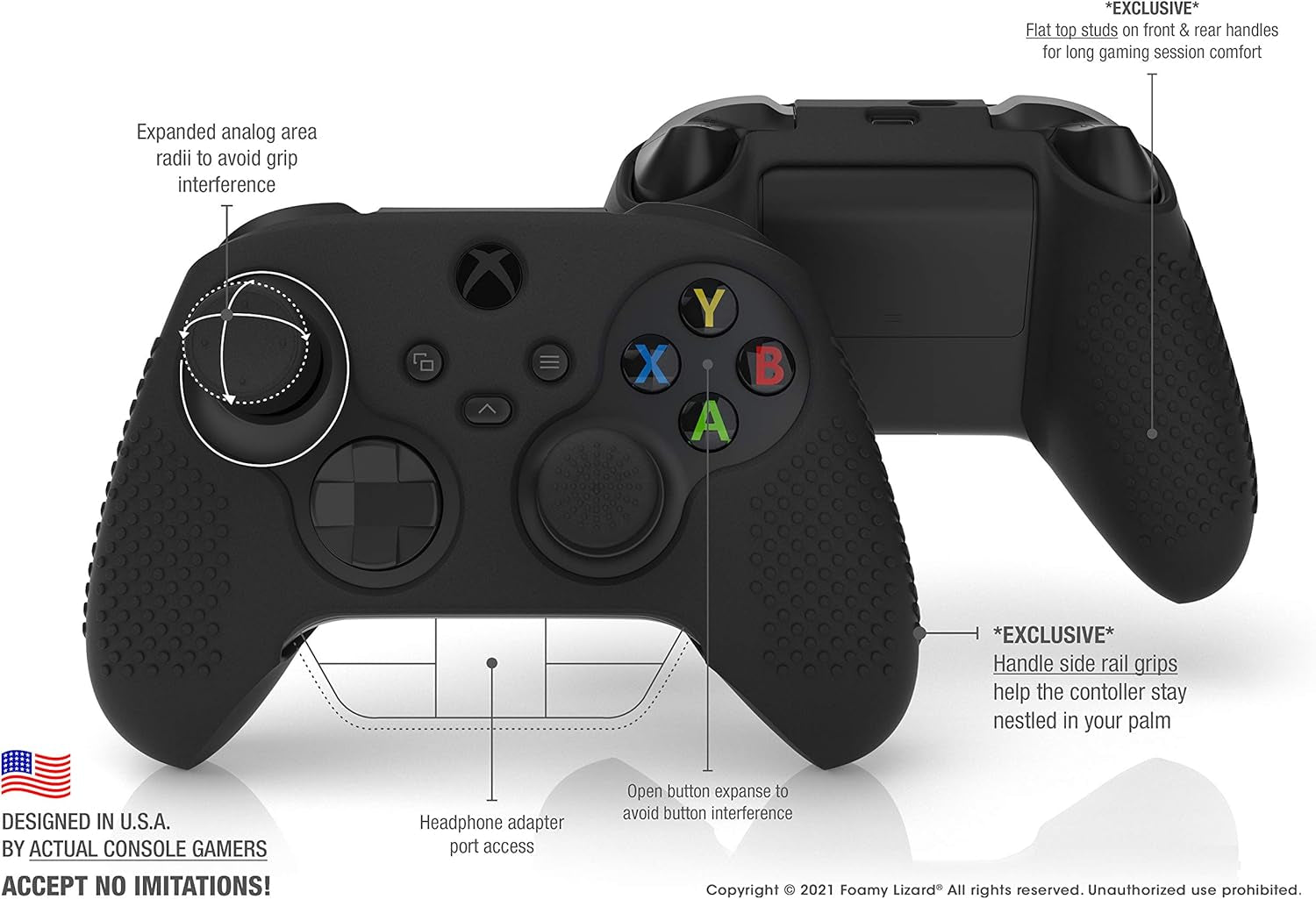 Foamy Lizard Seriespro Controller Skin for Xbox Series X & S Protector Ergonomic Soft Studded Anti-Slip Silicone Rubber Gel Grip Case, 1 Cover + 8 Raised Thumb Grip Caps (NOT for Elite 1/2) (Black)