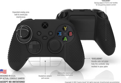 Foamy Lizard Seriespro Controller Skin for Xbox Series X & S Protector Ergonomic Soft Studded Anti-Slip Silicone Rubber Gel Grip Case, 1 Cover + 8 Raised Thumb Grip Caps (NOT for Elite 1/2) (Black)