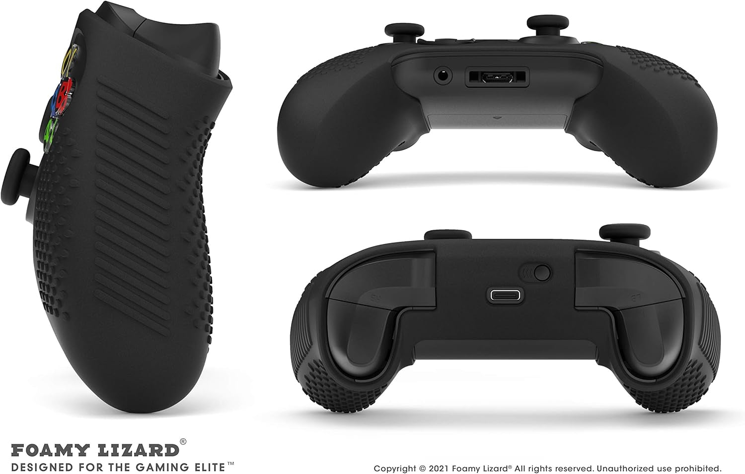 Foamy Lizard Seriespro Controller Skin for Xbox Series X & S Protector Ergonomic Soft Studded Anti-Slip Silicone Rubber Gel Grip Case, 1 Cover + 8 Raised Thumb Grip Caps (NOT for Elite 1/2) (Black)
