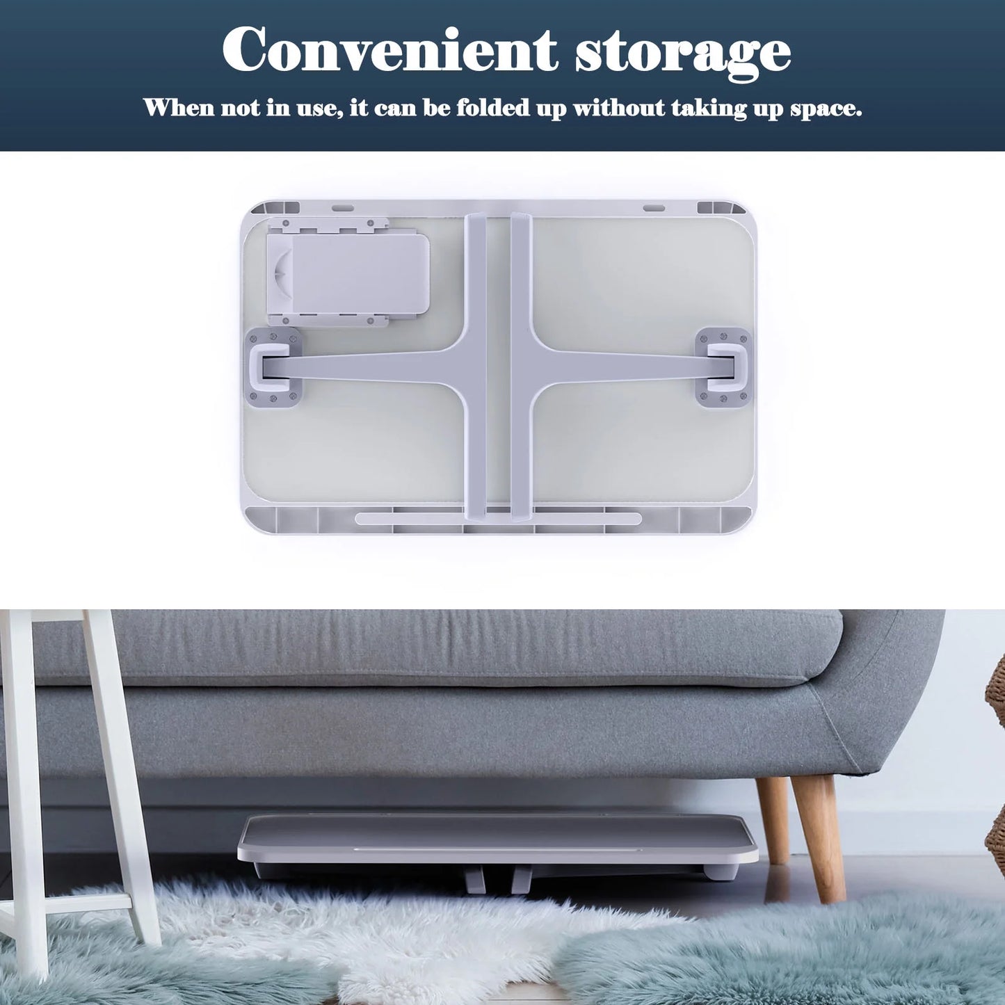 Laptop Bed Desk Tray Bed Table, Foldable Portable Lap Desk Notebook Stand Reading Holder with Storage Drawer for Eating Breakfast on Bed/Couch Gray