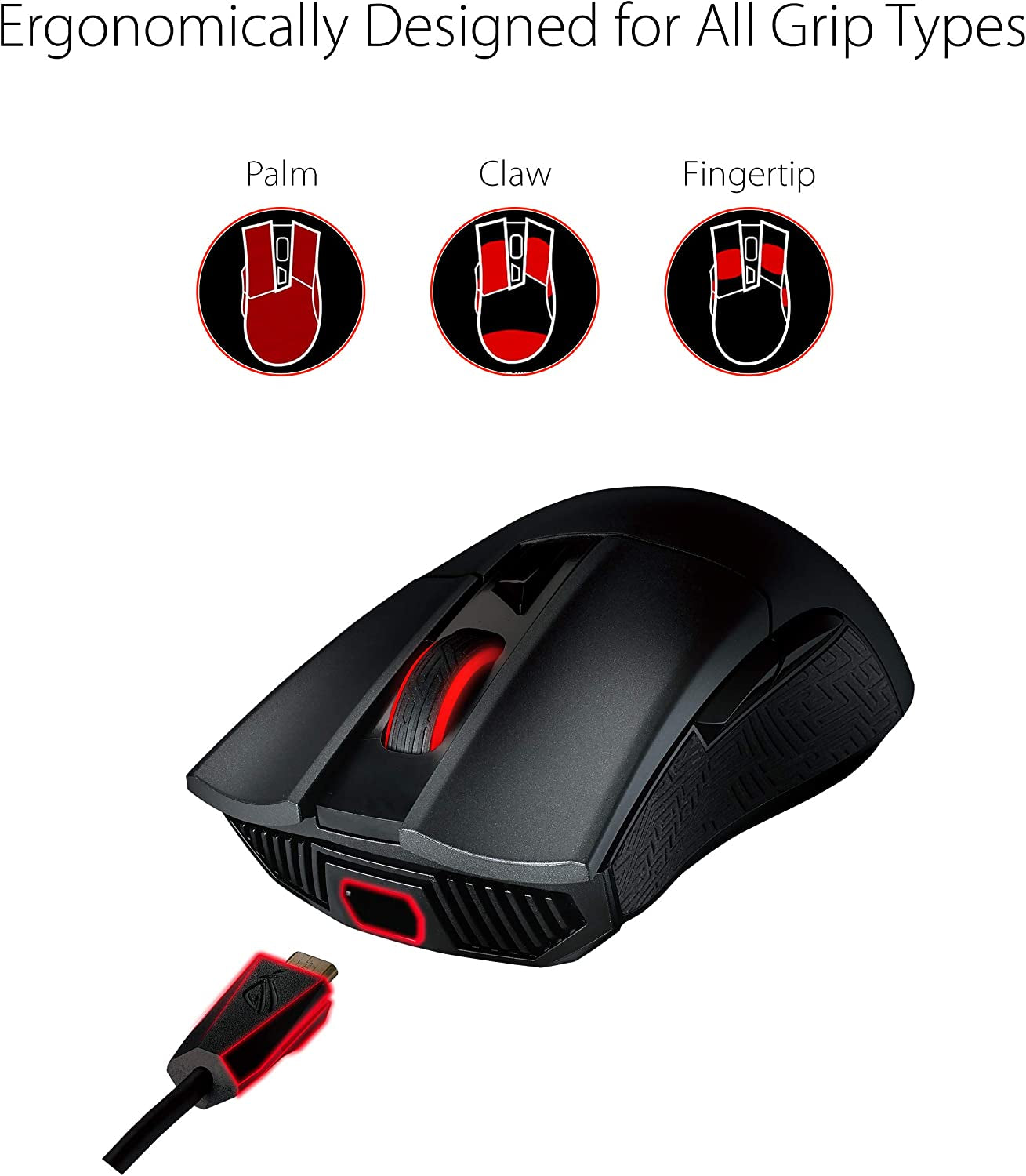 ASUS Wireless Optical Gaming Mouse for PC - ROG Gladius II | Right-Hand Grip | 12000 DPI Optical Sensor, 400 IPS, Omron Switches | 6 Programmable Buttons | Aura Sync RGB Lighting, ROG Armoury II