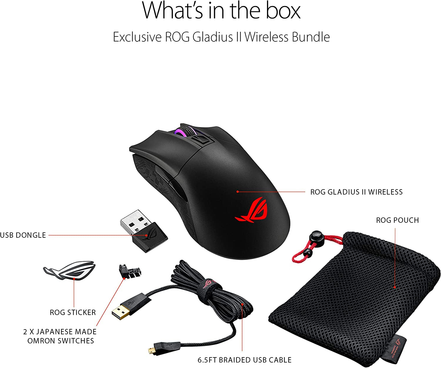 ASUS Wireless Optical Gaming Mouse for PC - ROG Gladius II | Right-Hand Grip | 12000 DPI Optical Sensor, 400 IPS, Omron Switches | 6 Programmable Buttons | Aura Sync RGB Lighting, ROG Armoury II