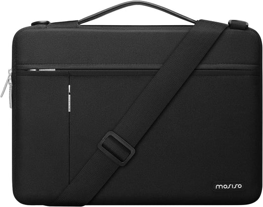 MOSISO 360 Protective Laptop Shoulder Bag Compatible with Macbook Air/Pro,13-13.3 Inch Notebook, Compatible with Macbook Pro 14 M4 M3 M2 M1,Side Open Sleeve with Horizontal&Vertical Pockets, Black