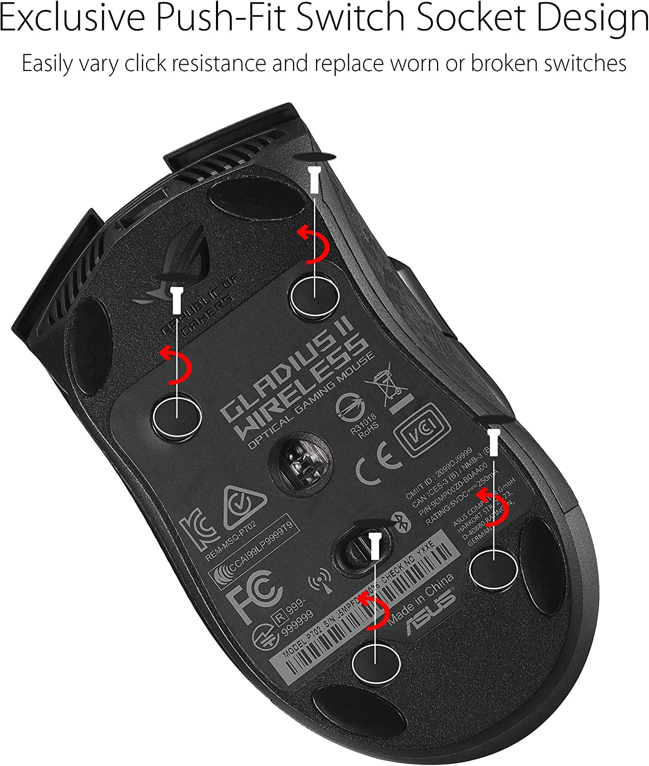 ASUS Wireless Optical Gaming Mouse for PC - ROG Gladius II | Right-Hand Grip | 12000 DPI Optical Sensor, 400 IPS, Omron Switches | 6 Programmable Buttons | Aura Sync RGB Lighting, ROG Armoury II